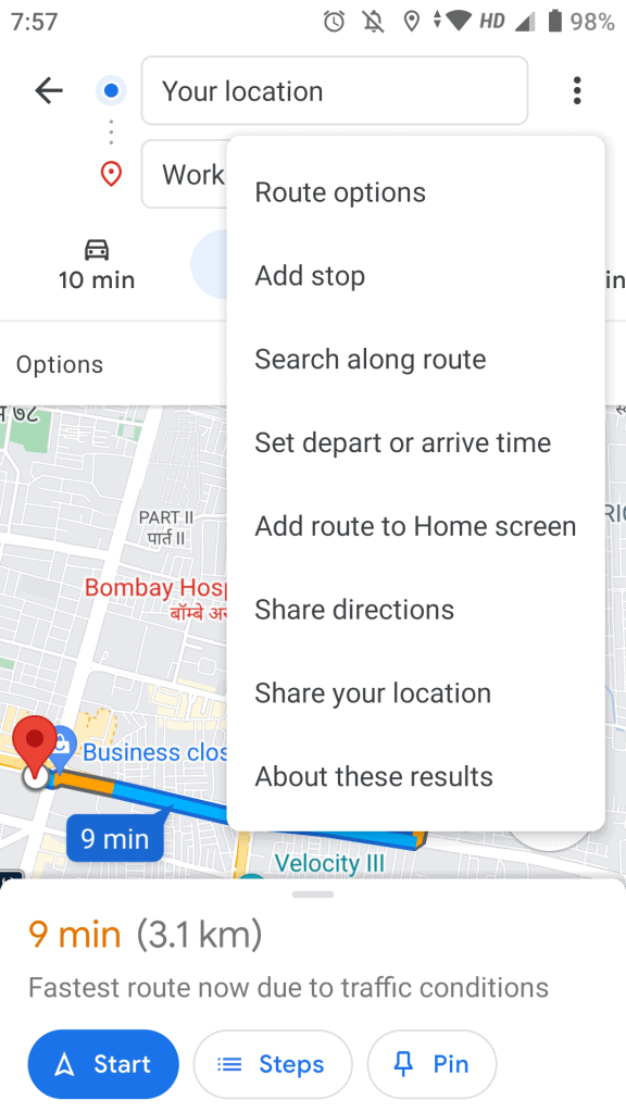 Google Maps Traffic More Options