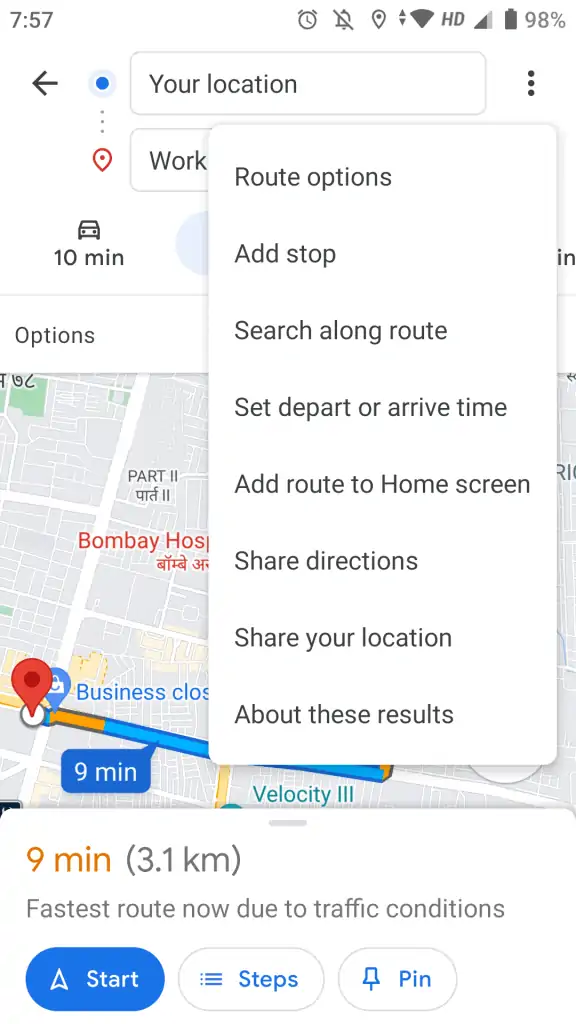 Google Maps Traffic More Options