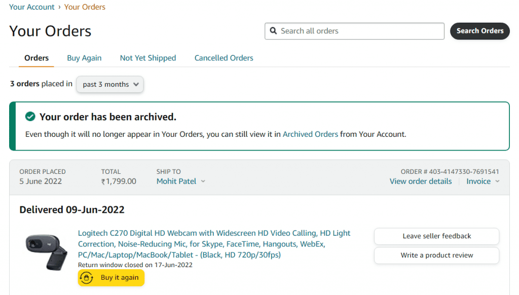 Your Order is Now Archieved