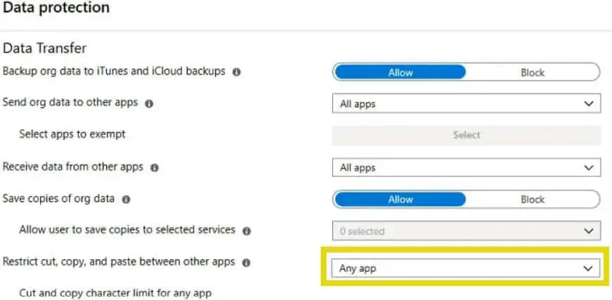 Your Organization's Data Cannot Be Pasted Here Microsoft Intune Setting