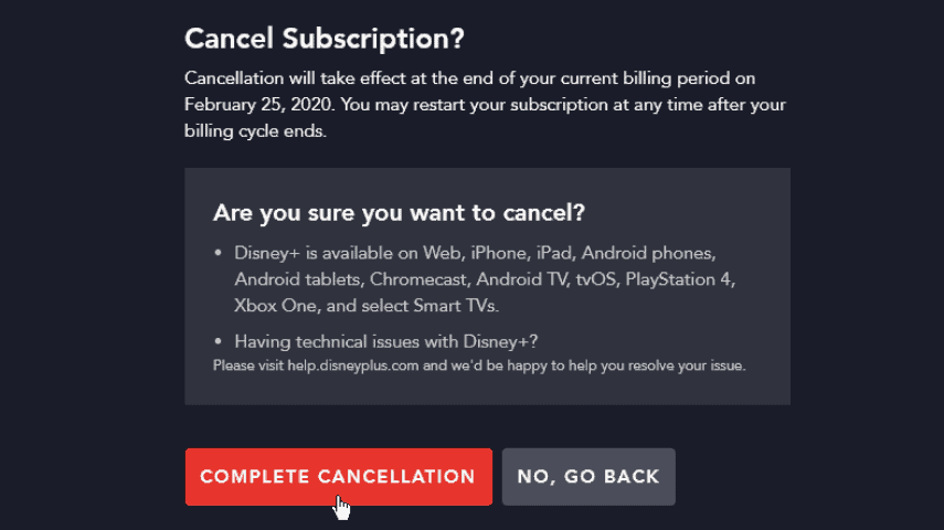 Cancel Disney plus subscription