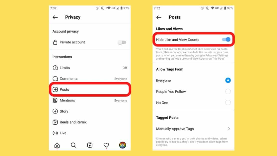 how to hide instagram likes using mobile app